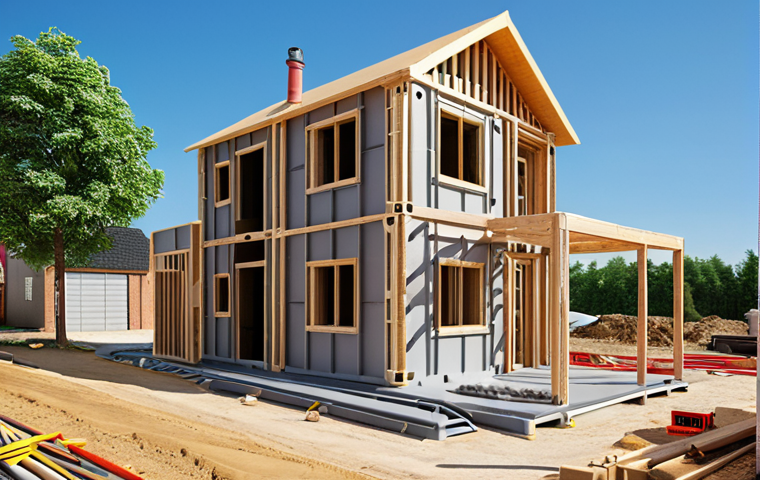 **Image Prompt 1:** Modern construction site featuring 3D printing technology building a house. Focus on the speed and efficiency of the process. Include eco-friendly elements like recycled materials. Consider a vibrant, sunny daytime scene.